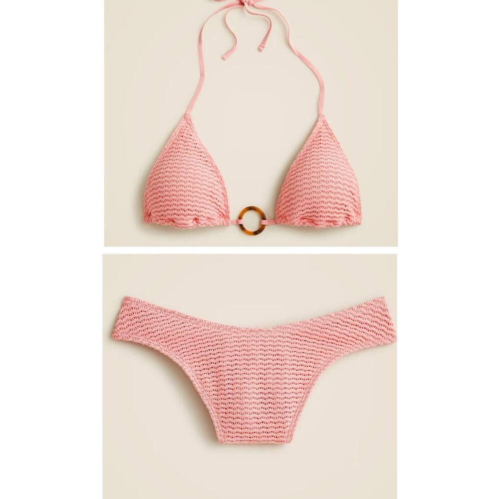 J. Crew Pink Crochet Triangle Bikini with Ring Detail